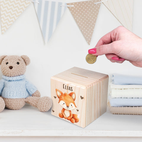 Spardose aus Holz - Tiere Kinder