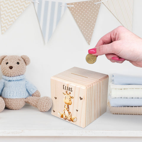 Spardose aus Holz - Tiere Kinder
