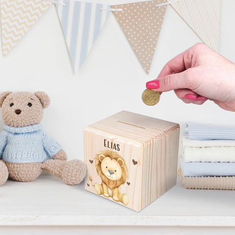 Spardose aus Holz - Tiere Kinder