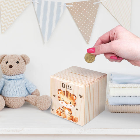 Spardose aus Holz - Tiere Kinder
