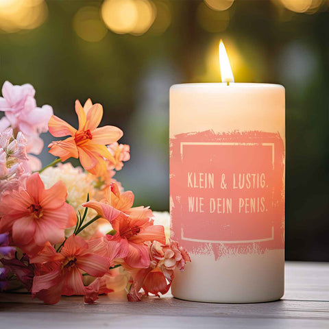 Kleine Kerze mit Spruch "Klein & Lustig"