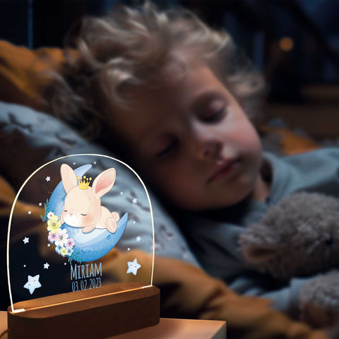 Kinder LED Nachtlicht mit Sockel aus Holz - "Mond Tiere"