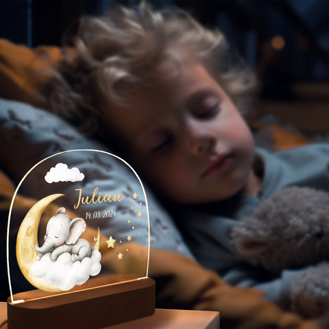 Kinder LED Nachtlicht mit Sockel aus Holz - "Schlafende Tiere"