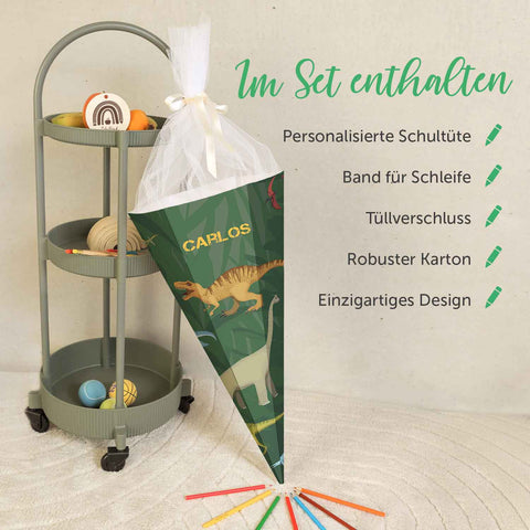 Bedruckte Schultüte mit Namen - Dinosaurier