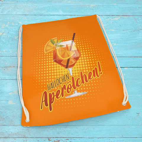 Farbiger Turnbeutel mit DTF-Druck - Hallöchen Aperölchen