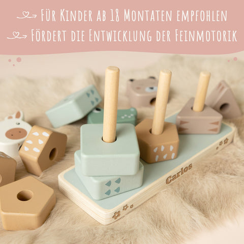 Stapelturm aus Holz (eckig) von Jollein - personalisiert mit Name