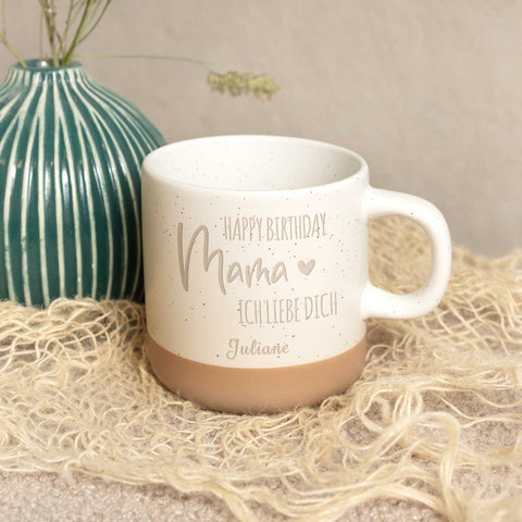 Gravierte Steingut Tasse - Happy Birthday Mama