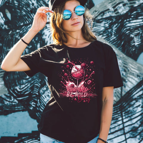 Bedrucktes T-Shirt für Damen - Born to be wild berry