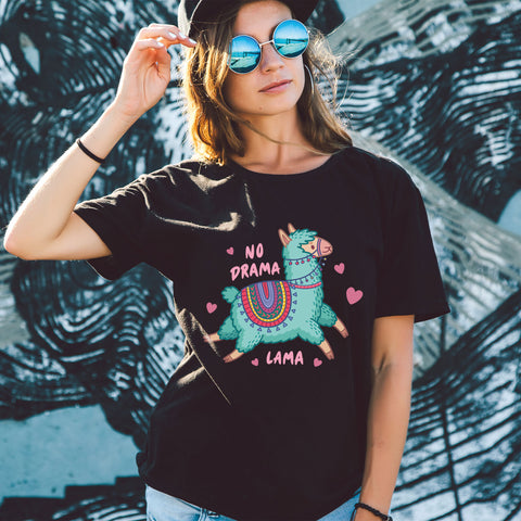 Bedrucktes T-Shirt für Damen - No drama Lama