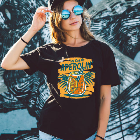 Bedrucktes T-Shirt für Damen - They see me aperolin