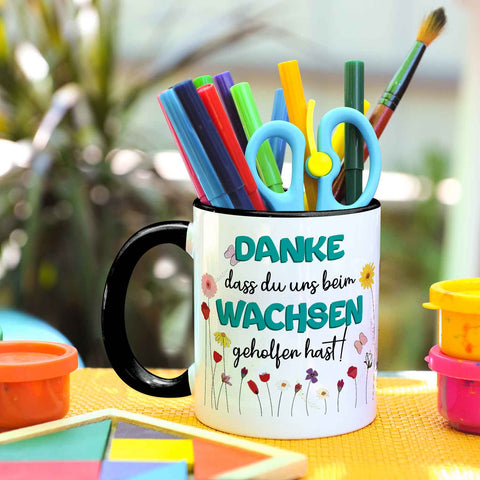 Bedruckte Tasse mit Spruch - "Danke dass du uns beim Wachsen geholfen hast"