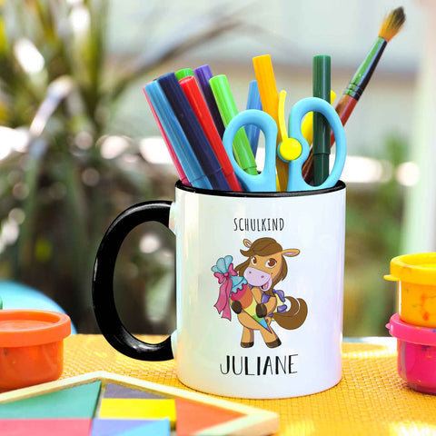 Bedruckte Tasse mit Motiv - Einschulung Pferd