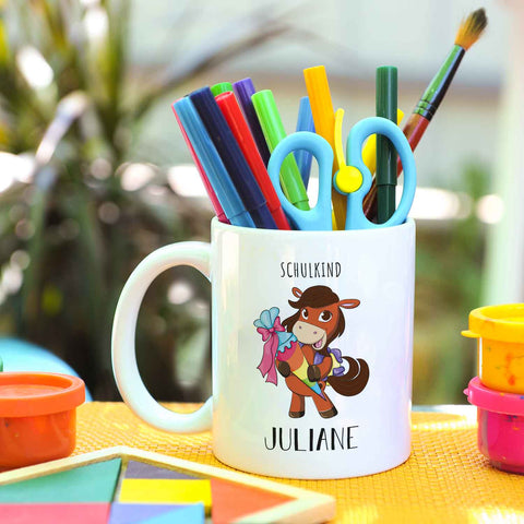 Bedruckte Tasse mit Motiv - Einschulung Pferd