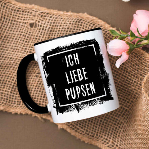 Bedruckte Tasse mit Spruch - "Ich Liebe Pupsen"