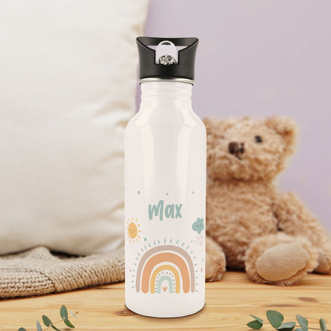 Bedruckte Trinkflasche aus Edelstahl - Regenbogen Pastell