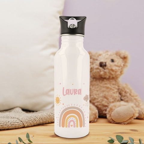 Bedruckte Trinkflasche aus Edelstahl - Regenbogen Pastell