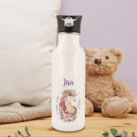 Bedruckte Trinkflasche aus Edelstahl - Einhorn V2
