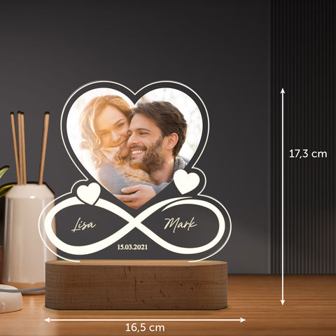 Beleuchtetes LED Acrylglas mit Foto, Namen & Datum - Unendlichkeit