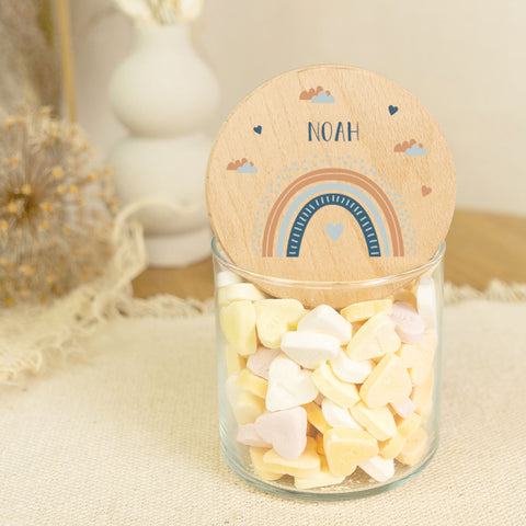 Bedrucktes Vorratsglas mit Holzdeckel - Regenbogen
