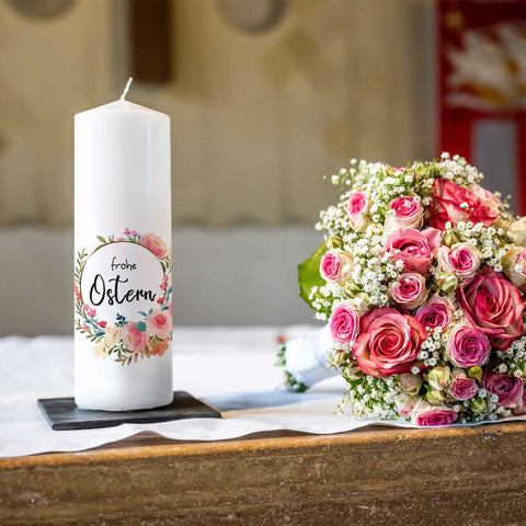 Große Kerze "Blumenkranz" zu Ostern