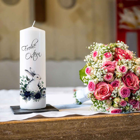 Große Kerze "Osterhase mit Blumen" zu Ostern
