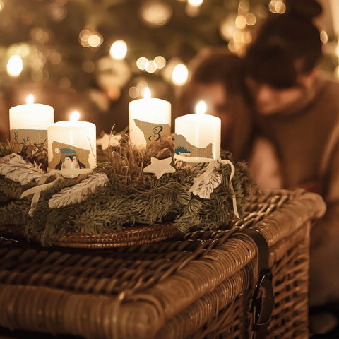 Kleine Kerzen Advent - Tiere Vintage - Adventskerzen im 4er Set