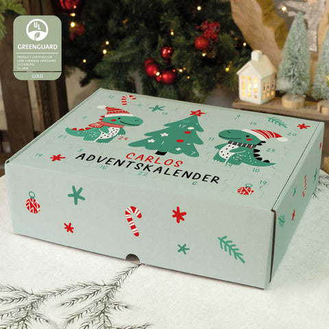 Personalisierter DIY Adventskalender mit Dinos Design zum selbst Befüllen