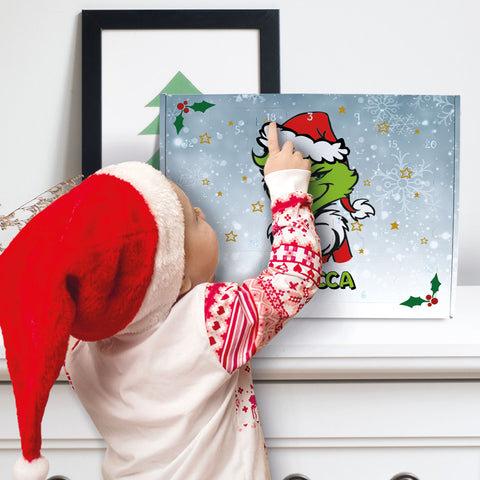 Personalisierter DIY Adventskalender Grinch mit Namen zum selbst Befüllen