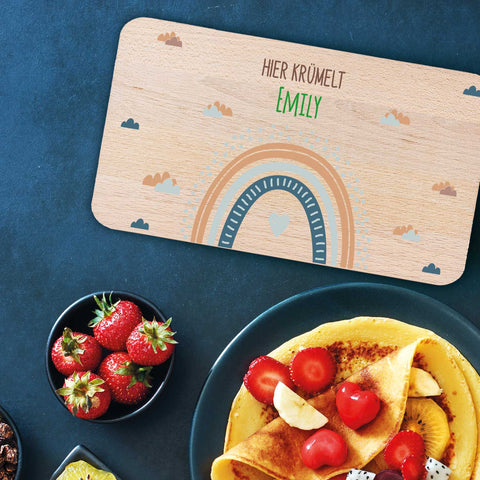 Frühstücksbrettchen mit Druckmotiv & Name - Regenbogen