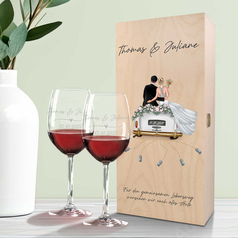 Leonardo Gläser mit Gravur - Hochzeitsauto & Wedding Love als Set