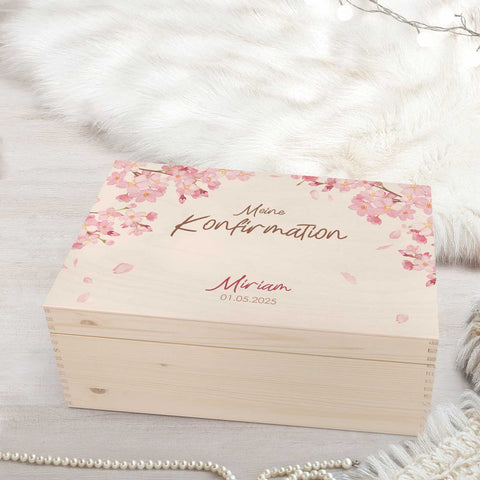 Bedruckte Erinnerungskiste zur Kommunion & Konfirmation - Kirschblüten