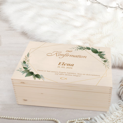 Bedruckte Erinnerungskiste zur Kommunion & Konfirmation - Goldener Rahmen
