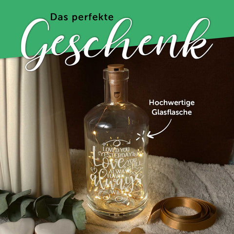 Flaschenlicht mit LED-Lichterkette und Gravur "Love you always"