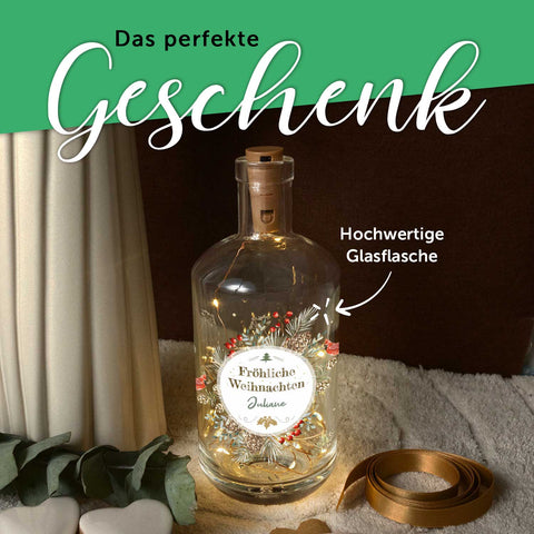 Flaschenlicht mit LED-Lichterkette und UV Druck - Weihnachtskreis Vögel Design - Personalisiert