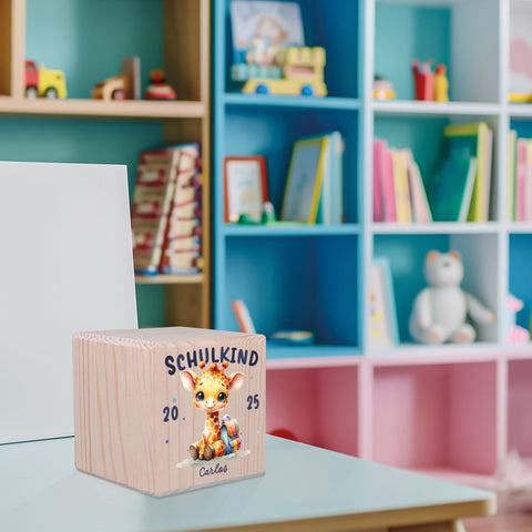 Spardose aus Holz - Schulkind