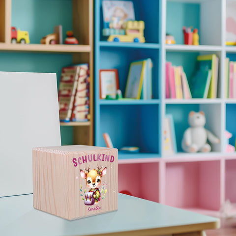 Spardose aus Holz - Schulkind