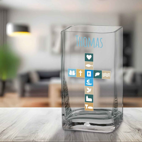 Blumenvase mit UV-Druck - Kommunion - Personalisiert mit Namen - Deko Vase als Geschenk