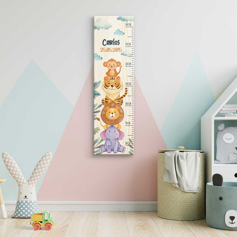 Messlatte mit Namen für Kinder im Dschungeltiere Design