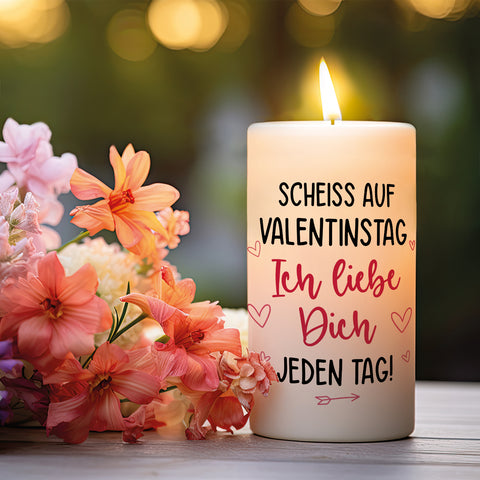 Kleine Kerze mit Spruch - "Scheiss auf Valentinstag"
