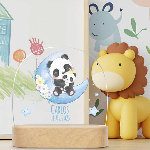 Kinder LED Nachtlicht mit Sockel aus Holz - "Mond Tiere"