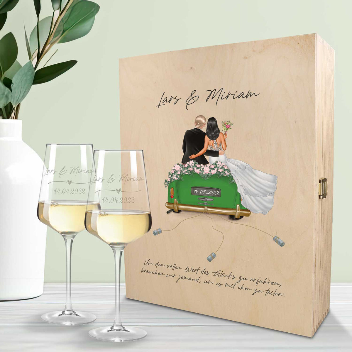 Leonardo Gläser mit Gravur - Hochzeitsauto & Wedding Love als Set GRAVURZEILE