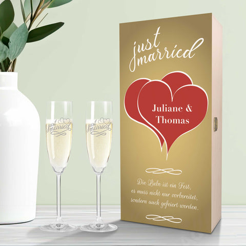 Leonardo Sektgläser "Just Married" inkl. bedruckter Holzkiste im Set