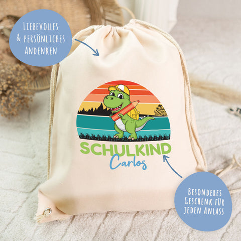 Turnbeutel für Kinder - Dino - zur Einschulung