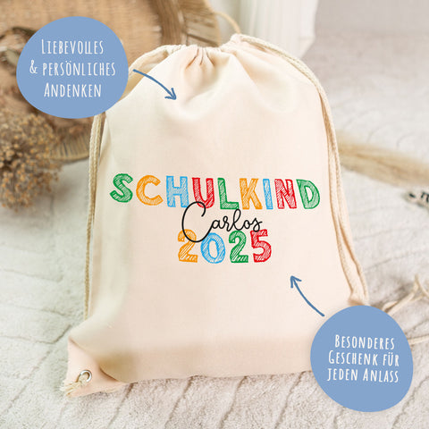 Turnbeutel für Kinder - Schulkind Kreide - zur Einschulung