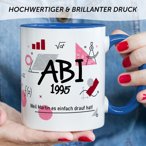 Bedruckte Tasse mit Spruch - Abi - Personalisiert mit Namen