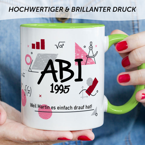 Bedruckte Tasse mit Spruch - Abi - Personalisiert mit Namen