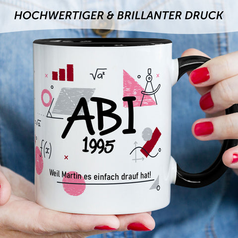 Bedruckte Tasse mit Spruch - Abi - Personalisiert mit Namen