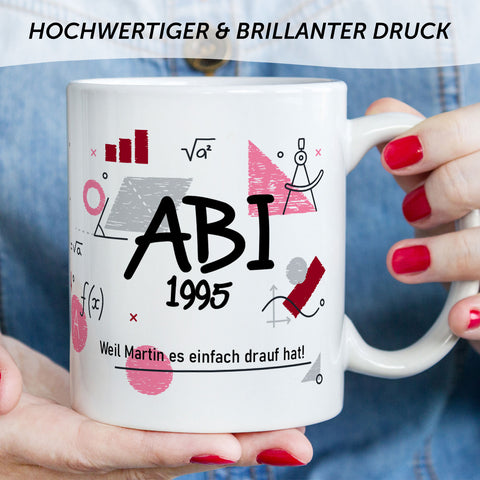 Bedruckte Tasse mit Spruch - Abi - Personalisiert mit Namen