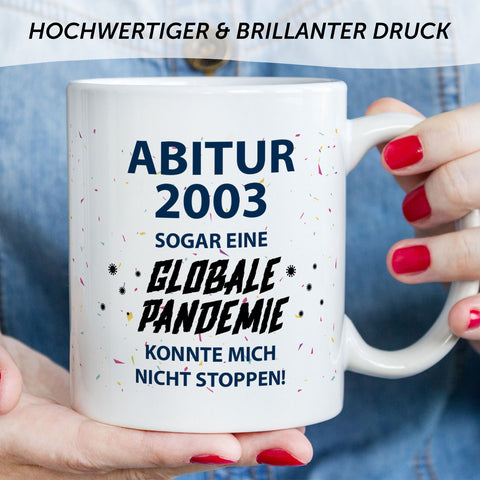 Bedruckte Tasse mit Spruch Pandemie Abitur