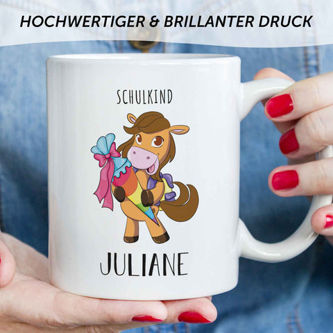 Bedruckte Tasse mit Motiv - Einschulung Pferd